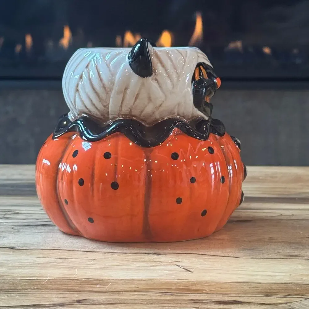 Johanna Parker Designs Halloween Cat Mummy Ceramic Mug, Retro Spooky Coffee Cup